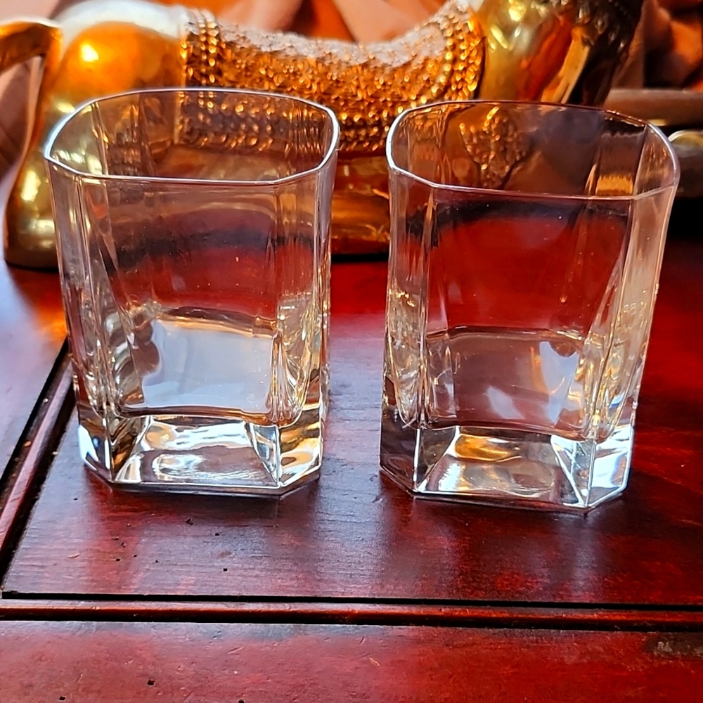 Vintage Square Crystal Whiskey Tumblers - Set Of 2
